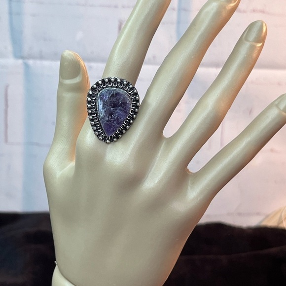 🛑SOLD🛑Raw Cut Amethyst Sterling Silver Ring Sz 9 CTW 30 - Picture 7 of 8